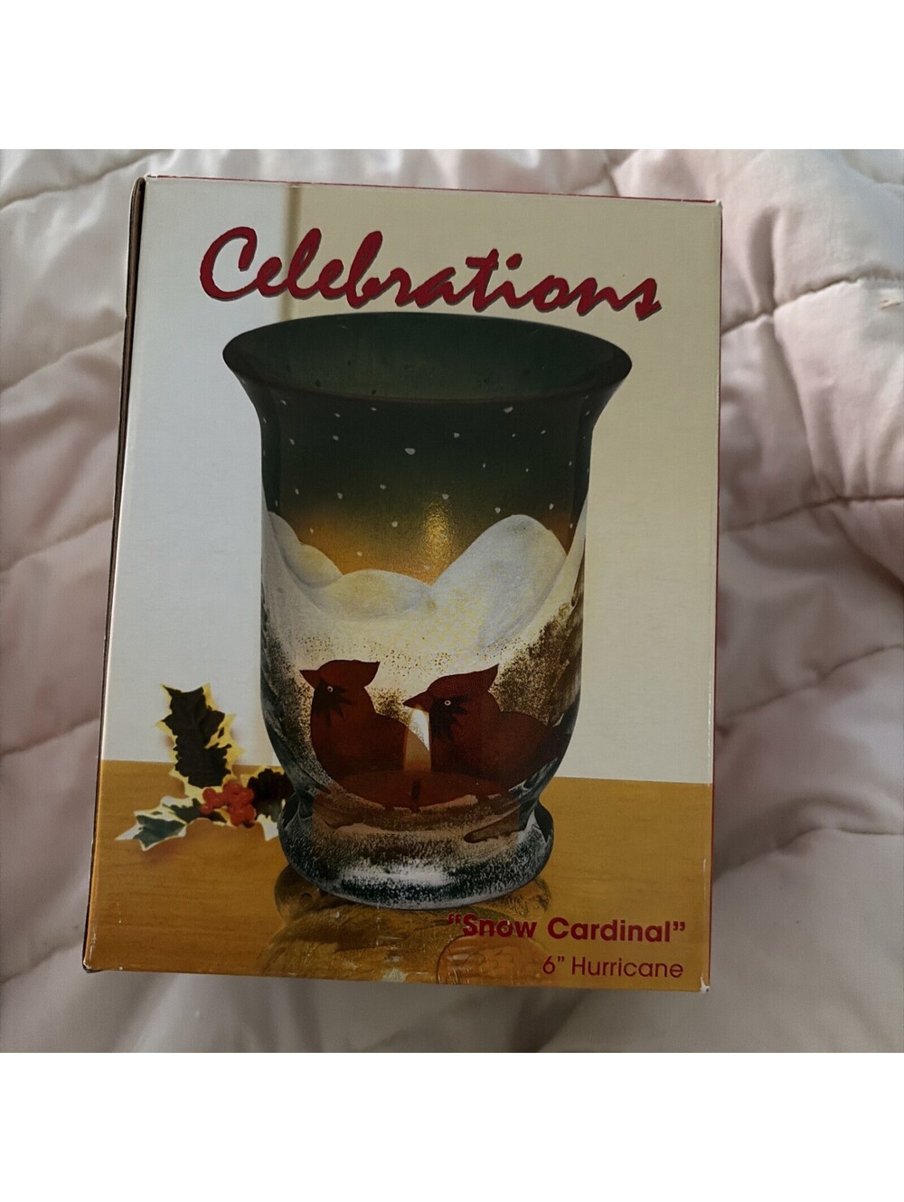 Holiday Cardinal Hurricane Candle Tealight Holder Hand Painted Snow Cardinals
